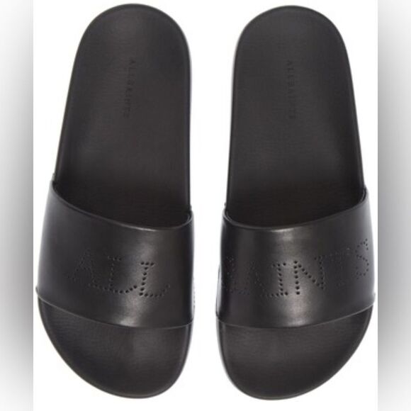 All Saints Karli leather Black Flip Flop Slides Sandals 10 new in box - Picture 1 of 14